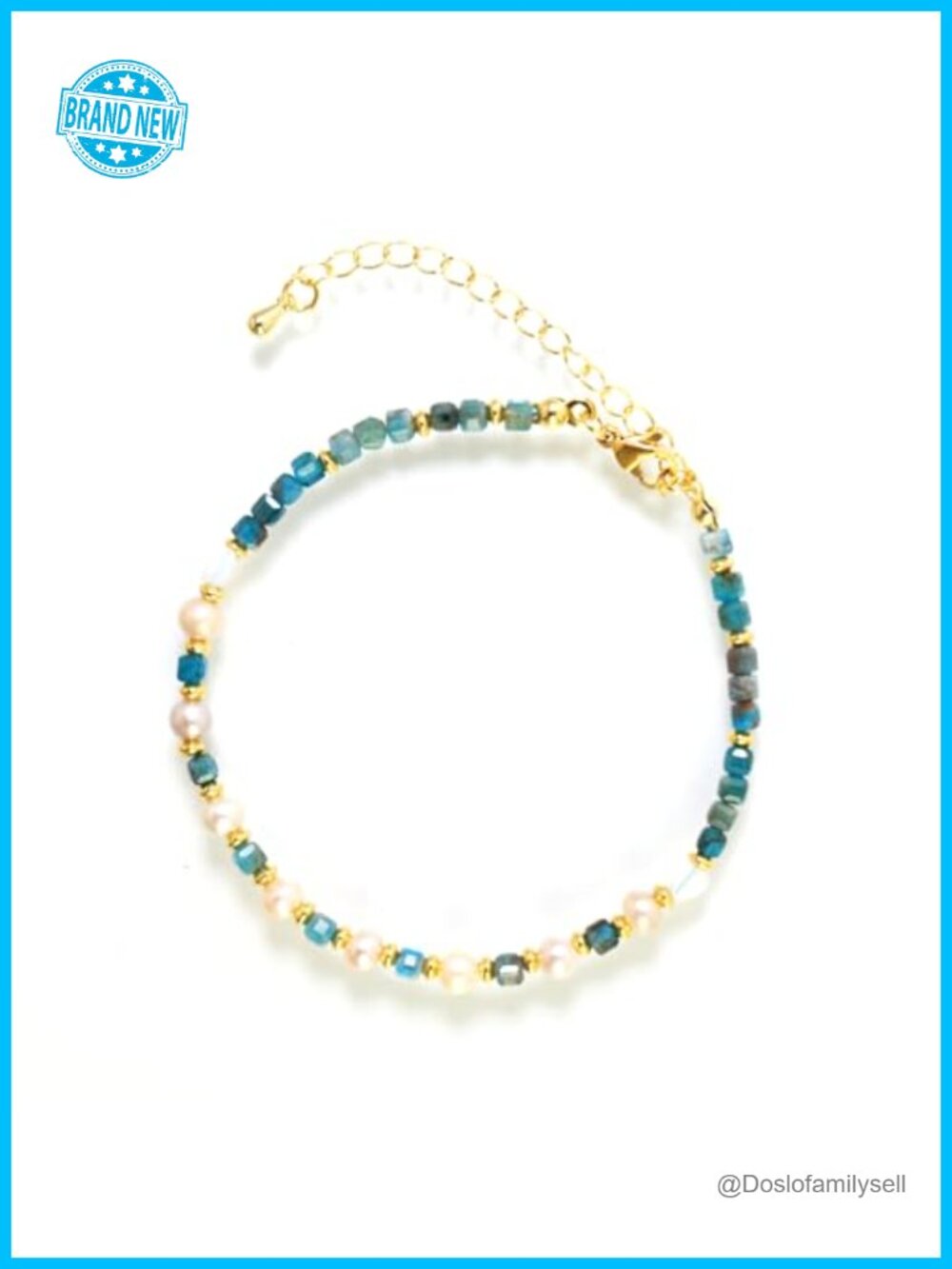 Natural Apatite Stretch Bracelet with Gold Plated Chain - Handmade Stackable